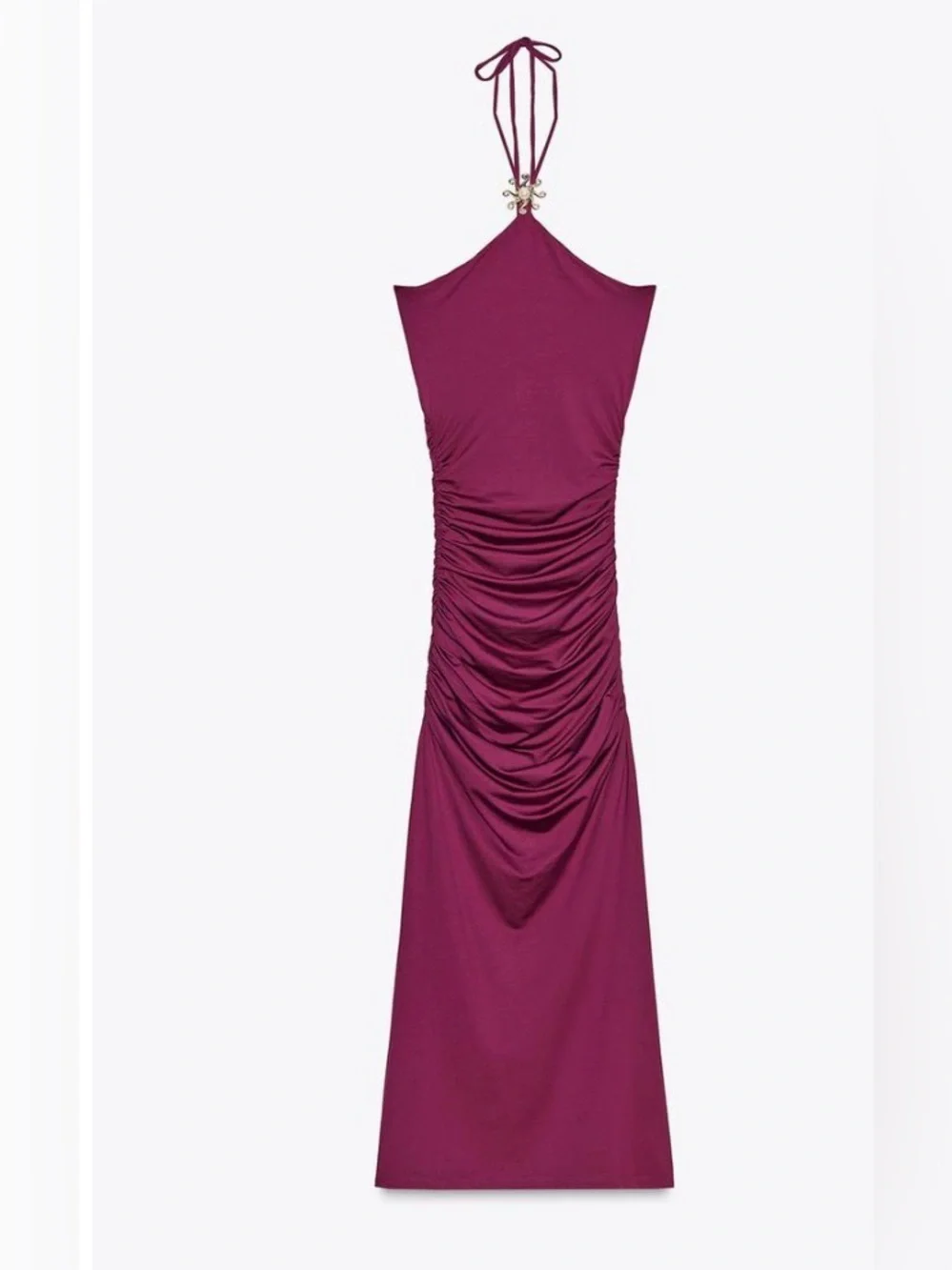 ZARA Ruched Halter Midi Dress in Deep Magenta size medium - Picture 6 of 13